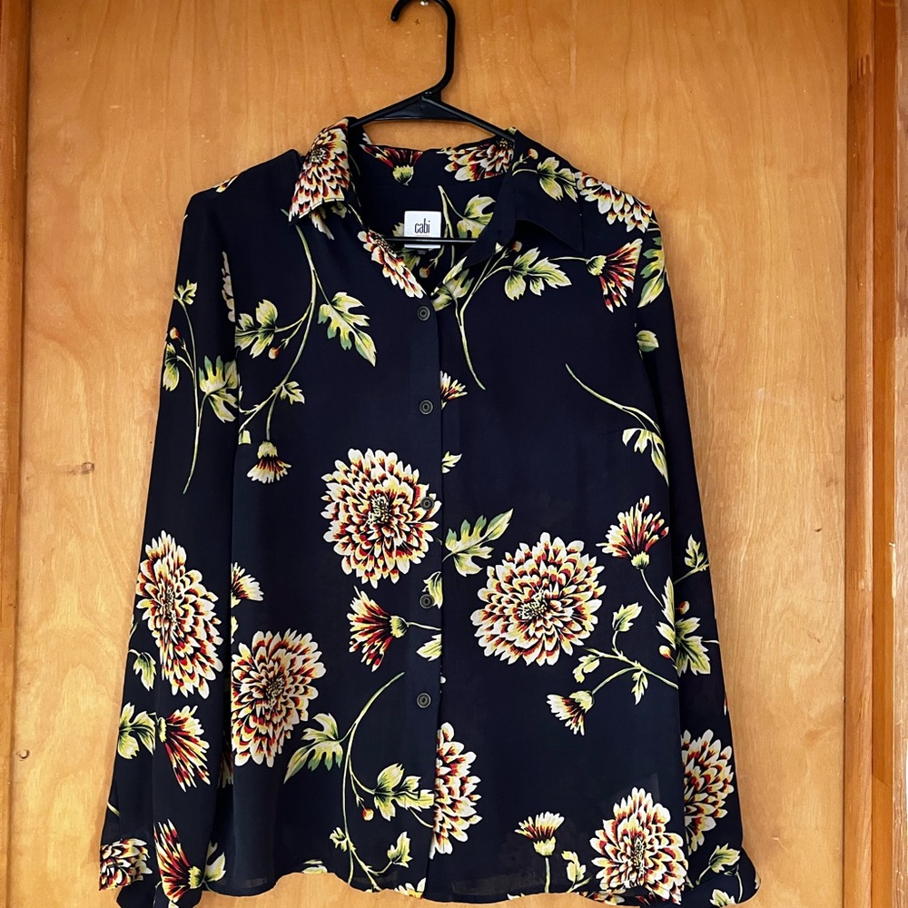CAbi Floral Navy Blouse